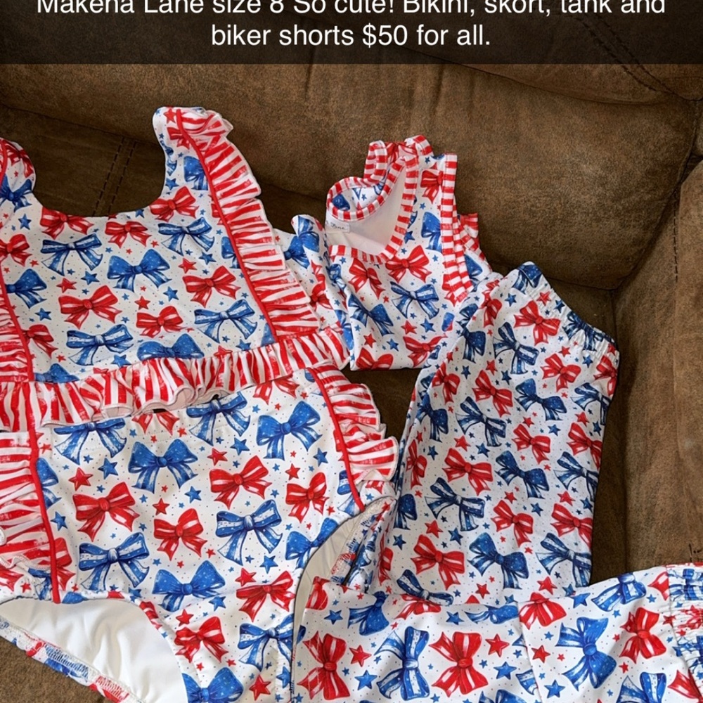 Girls Red & Blue Bow-Print Bikini Set - Kids Swim